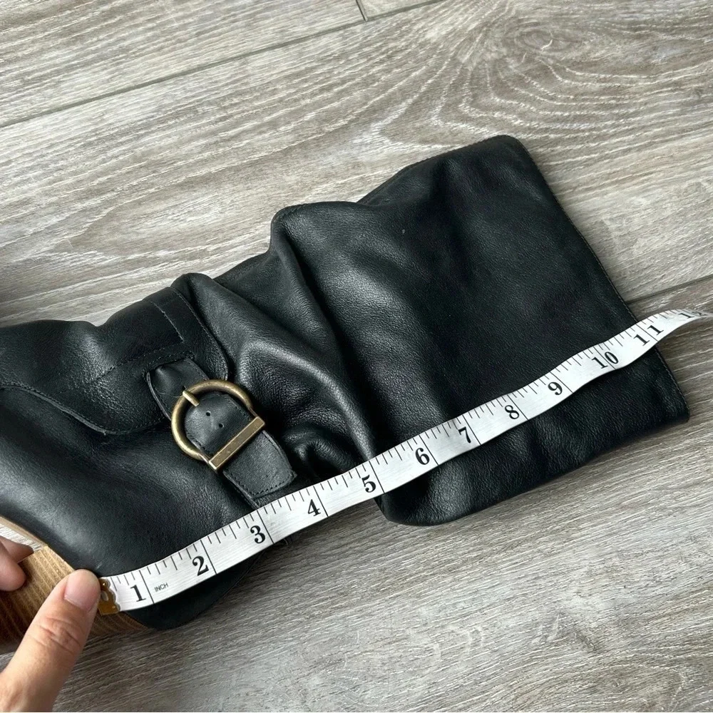 Zara Black Slouchy Leather Heeled Tall Boots  Made In Spain - Picture 14 of 15